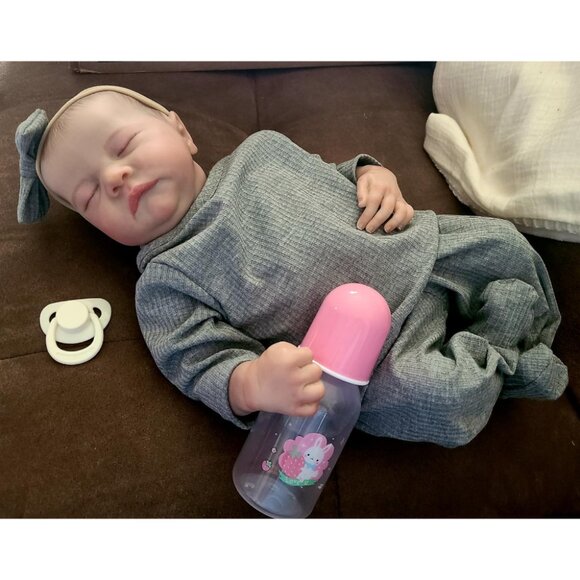 🆕18 inch Full Cloth Body With Vinyl Limbs Baby Doll Levi-Gray Reborn Baby Girl - Picture 1 of 9